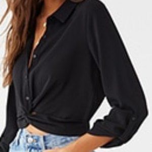 Black Button Front Cropped Shirt